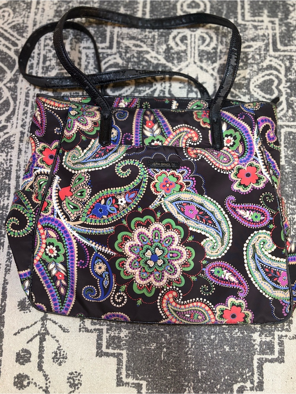 Y2K Vera Bradley Stylish Black Paisley Tote Bag with Multicolor Floral Print